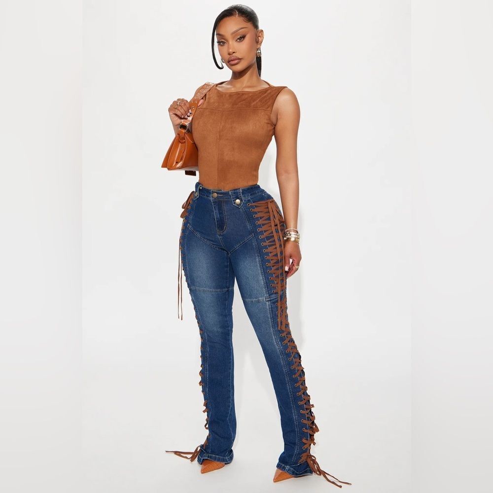 Jaw Dropper Stretch Lace Up Bootcut Jeans - Dark Wash